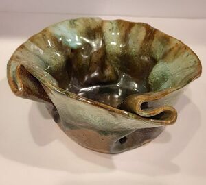 Artist Signed Free Form Pottery Dish Earthy Abstract